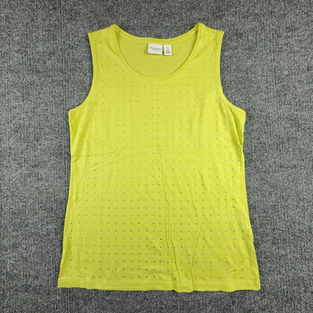 Weekends By Chico's Tank Top Womens 0 Yellow Studded Scoop Neck Sleeveless